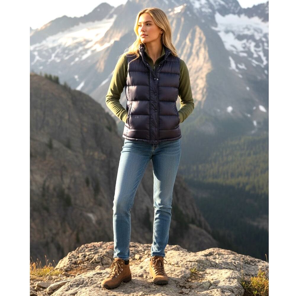 J. Crew Down Puffer Vest Shiny Navy Snap Up Zip Size Womens XS - Picture 11 of 11